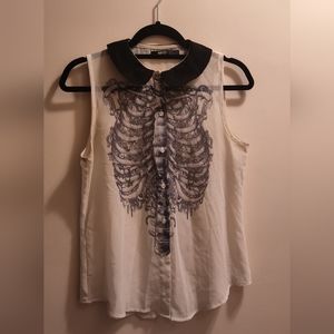 Sheer sleeveless ribcage top with collar